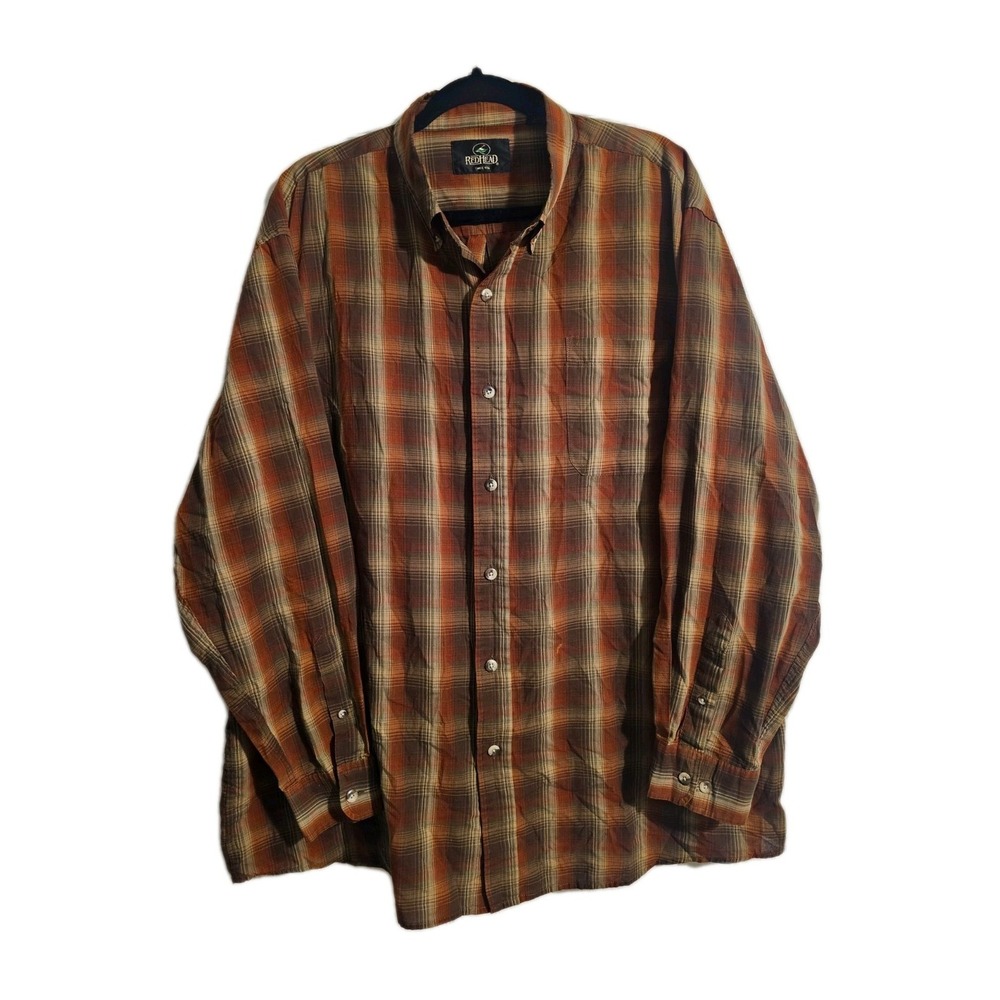 Red Head Size XL Long Sleeve Button Up Light Weight Plaid Fishing Shirt‎